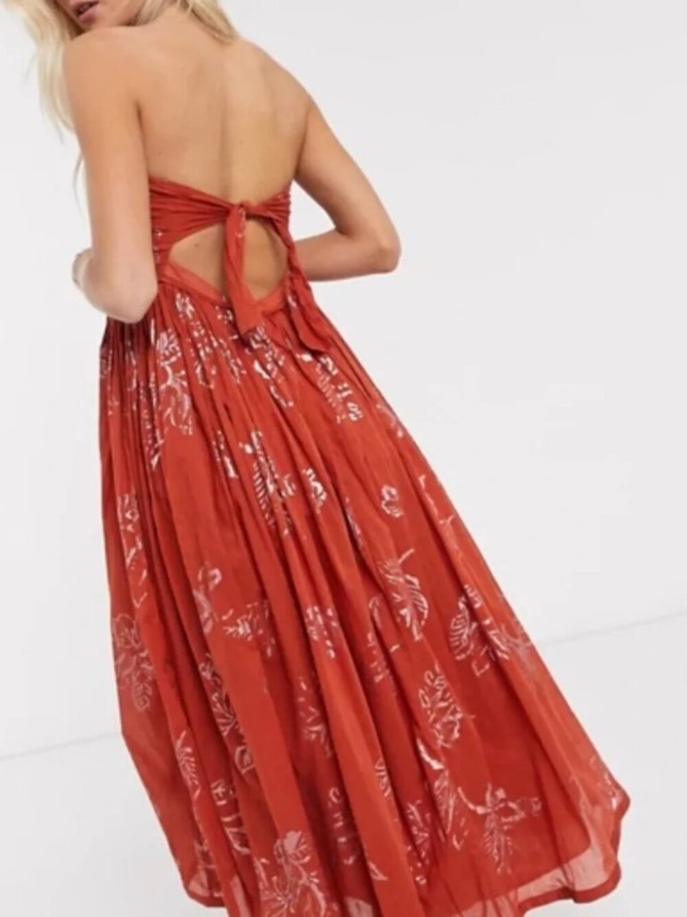 Free People Baja Babe Midi Dress Copper Combo Strapless Boho Size Small - Picture 3 of 11